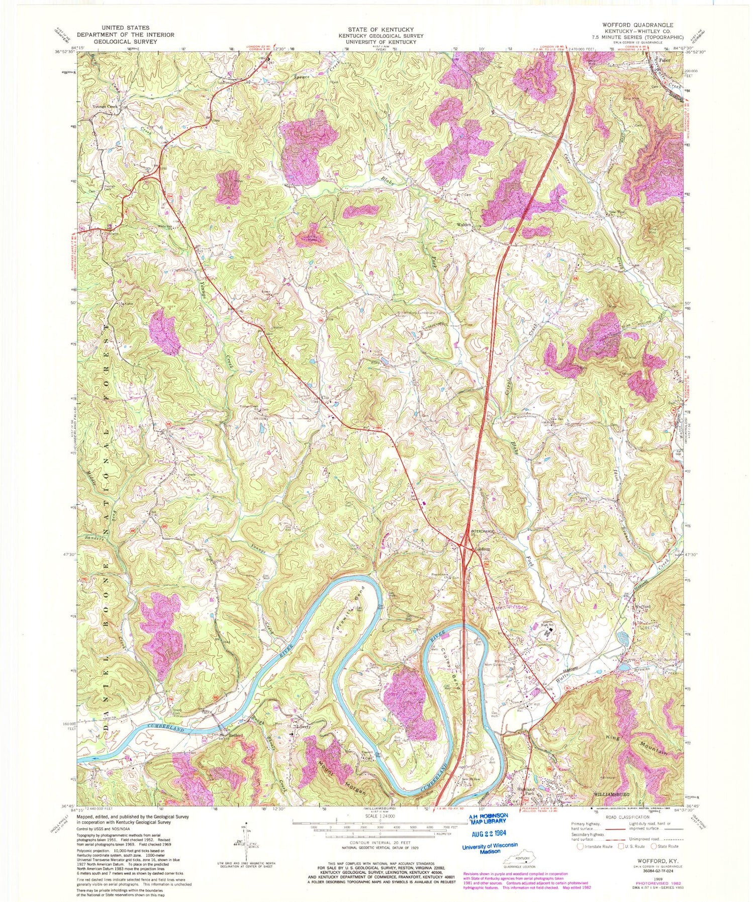 Classic USGS Wofford Kentucky 7.5'x7.5' Topo Map Image
