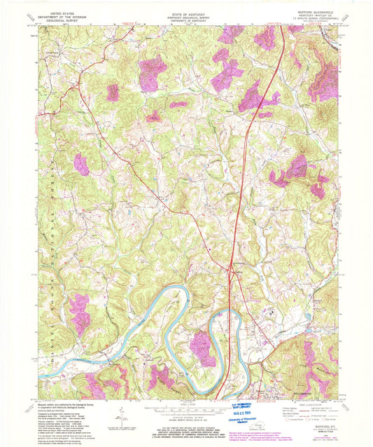 Classic USGS Wofford Kentucky 7.5'x7.5' Topo Map Image