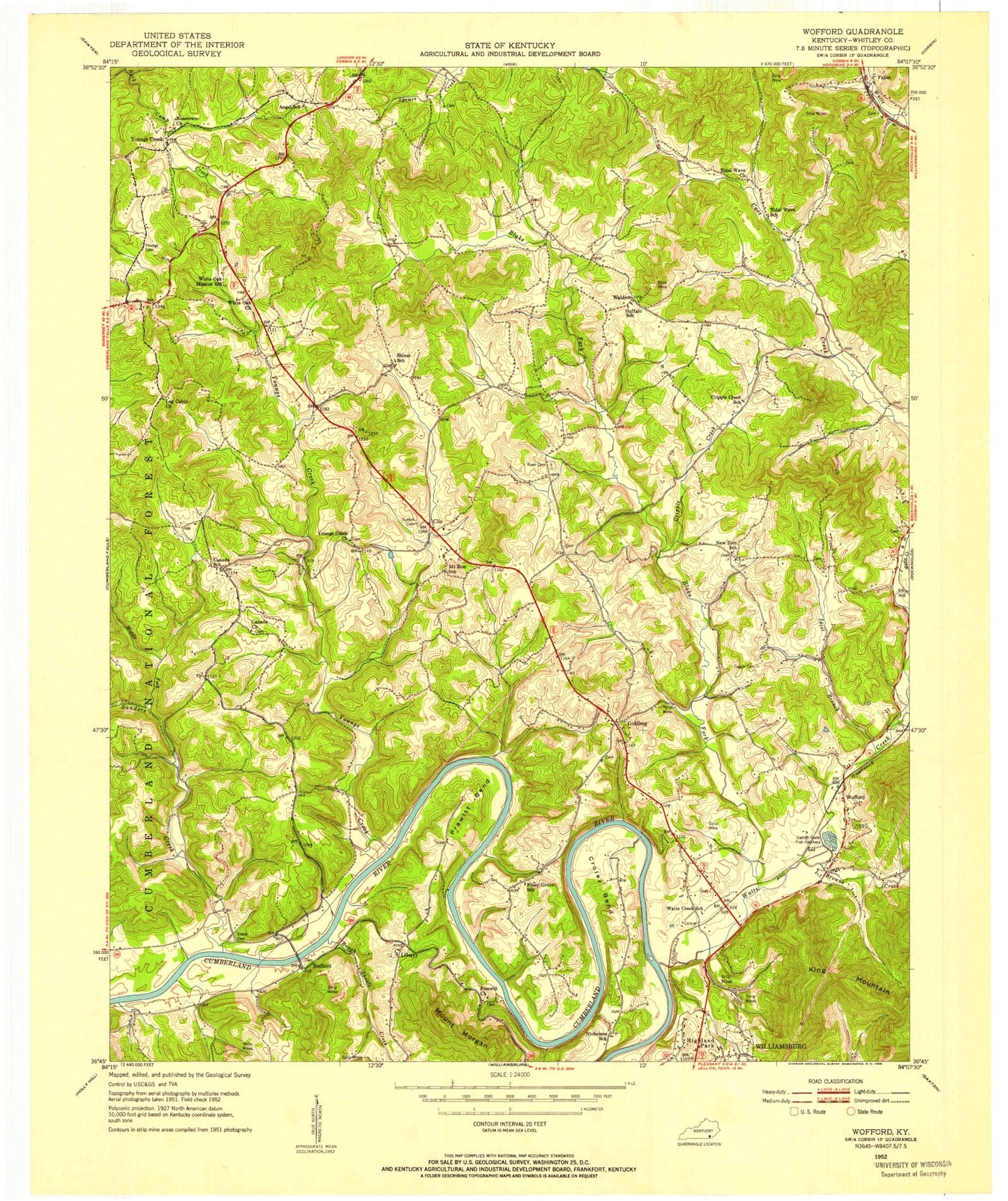 Classic USGS Wofford Kentucky 7.5'x7.5' Topo Map Image