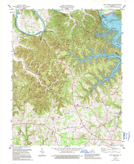 Classic USGS Wolf Creek Dam Kentucky 7.5'x7.5' Topo Map Image