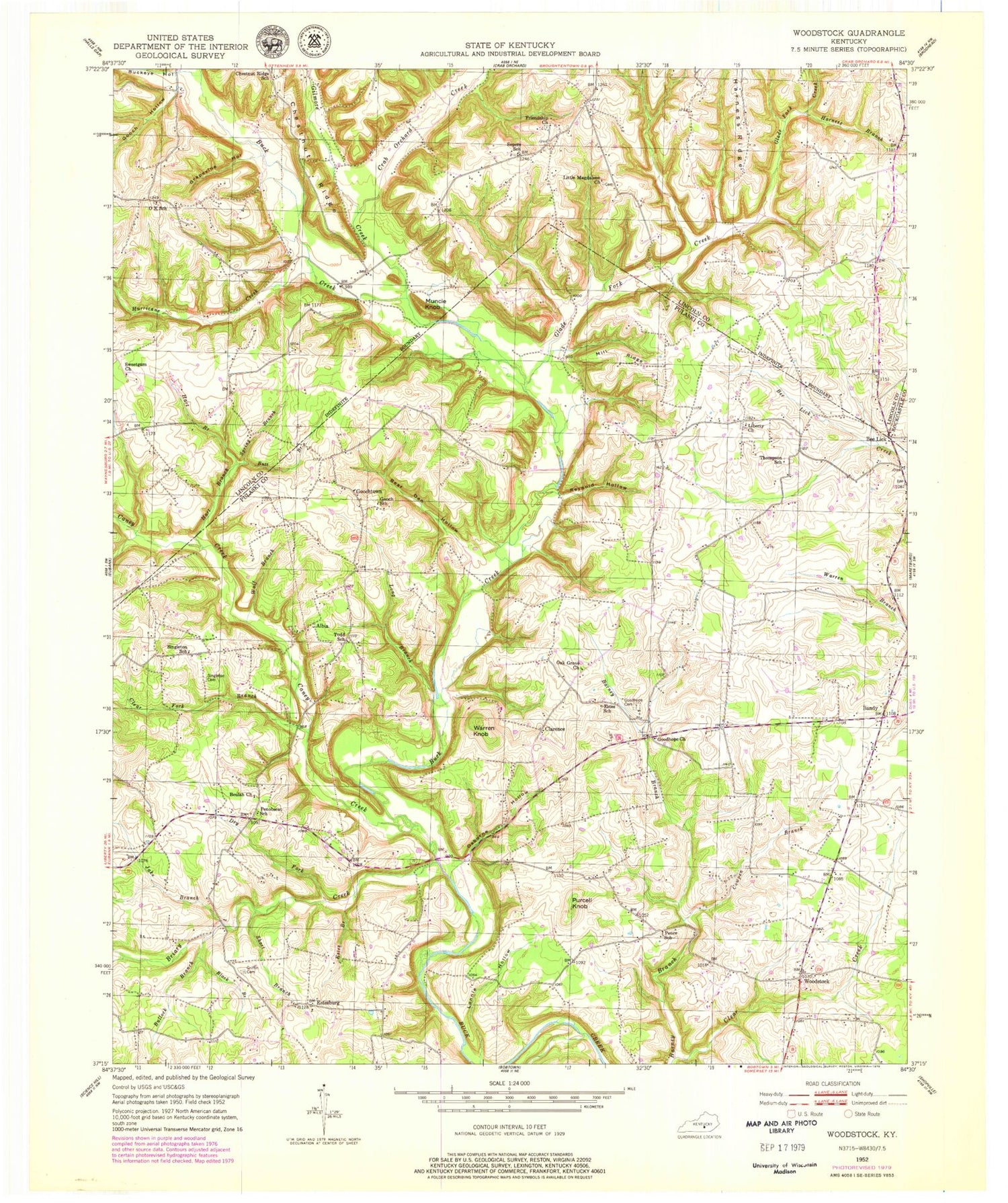 Classic USGS Woodstock Kentucky 7.5'x7.5' Topo Map Image