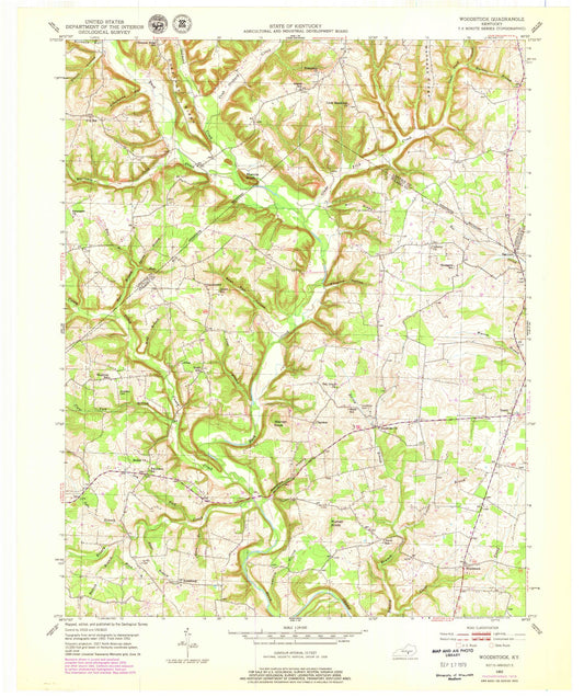 Classic USGS Woodstock Kentucky 7.5'x7.5' Topo Map Image
