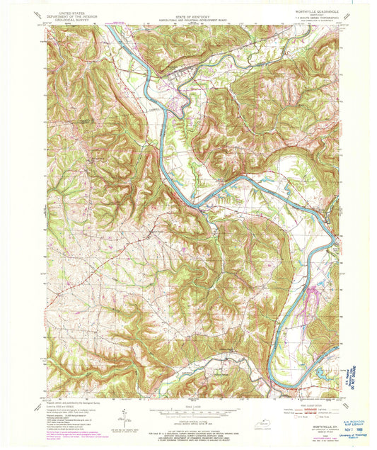 Classic USGS Worthville Kentucky 7.5'x7.5' Topo Map Image