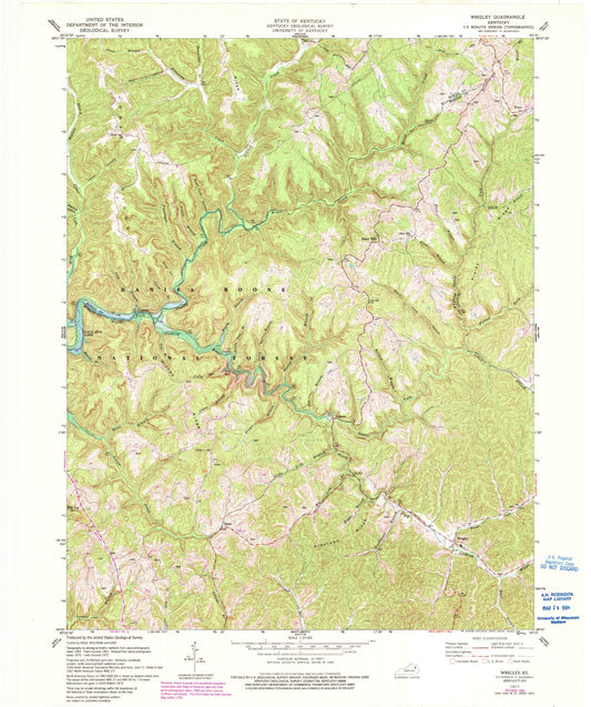Classic USGS Wrigley Kentucky 7.5'x7.5' Topo Map Image