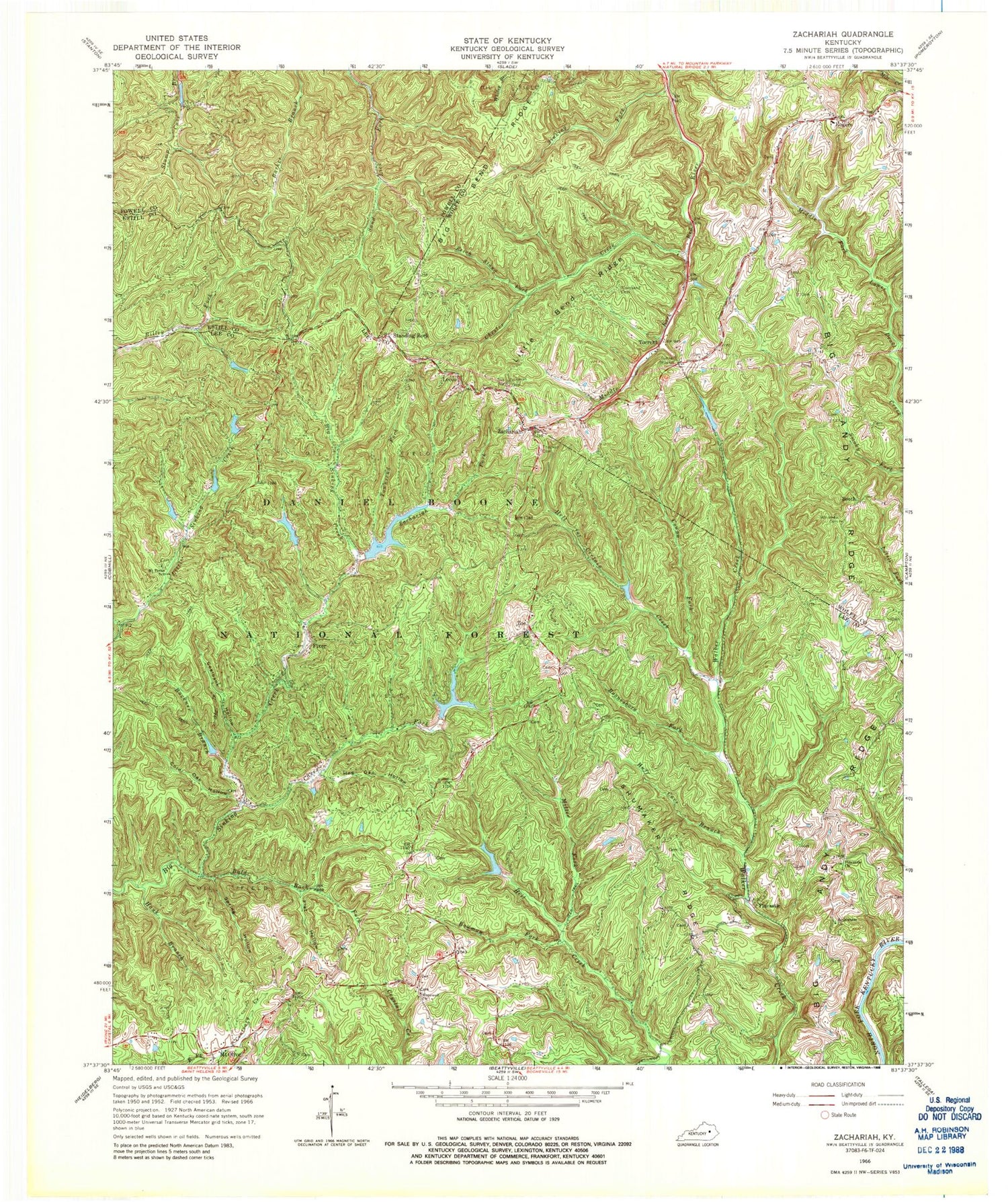 Classic USGS Zachariah Kentucky 7.5'x7.5' Topo Map Image