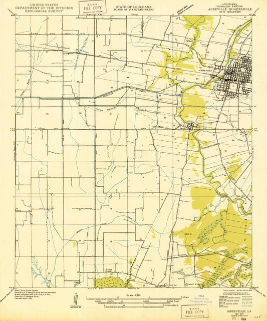 Classic USGS Abbeville West Louisiana 7.5'x7.5' Topo Map Image