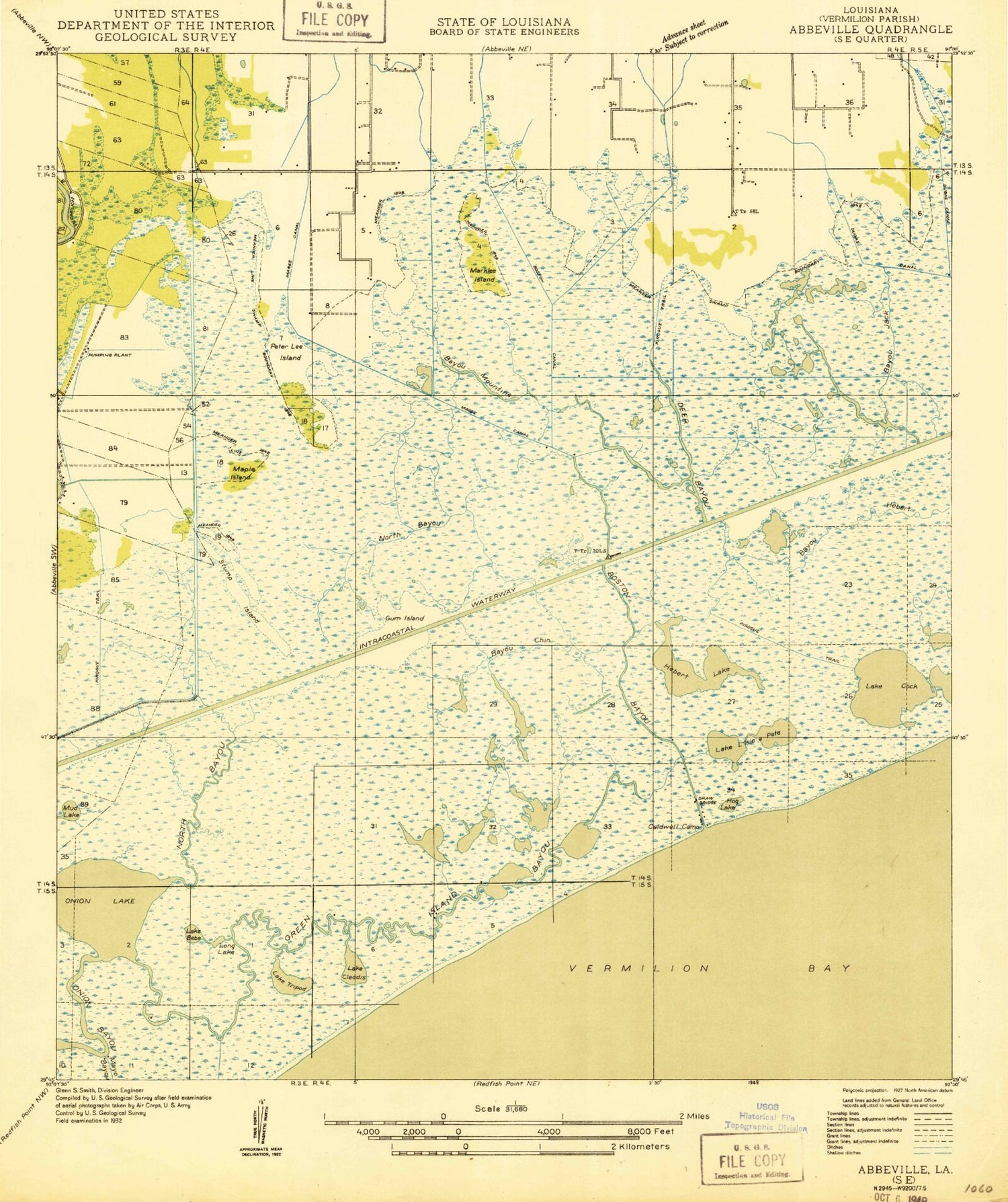 Classic USGS Hebert Lake Louisiana 7.5'x7.5' Topo Map Image