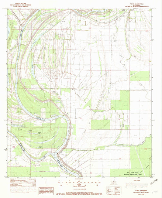 Classic USGS Acme Louisiana 7.5'x7.5' Topo Map Image