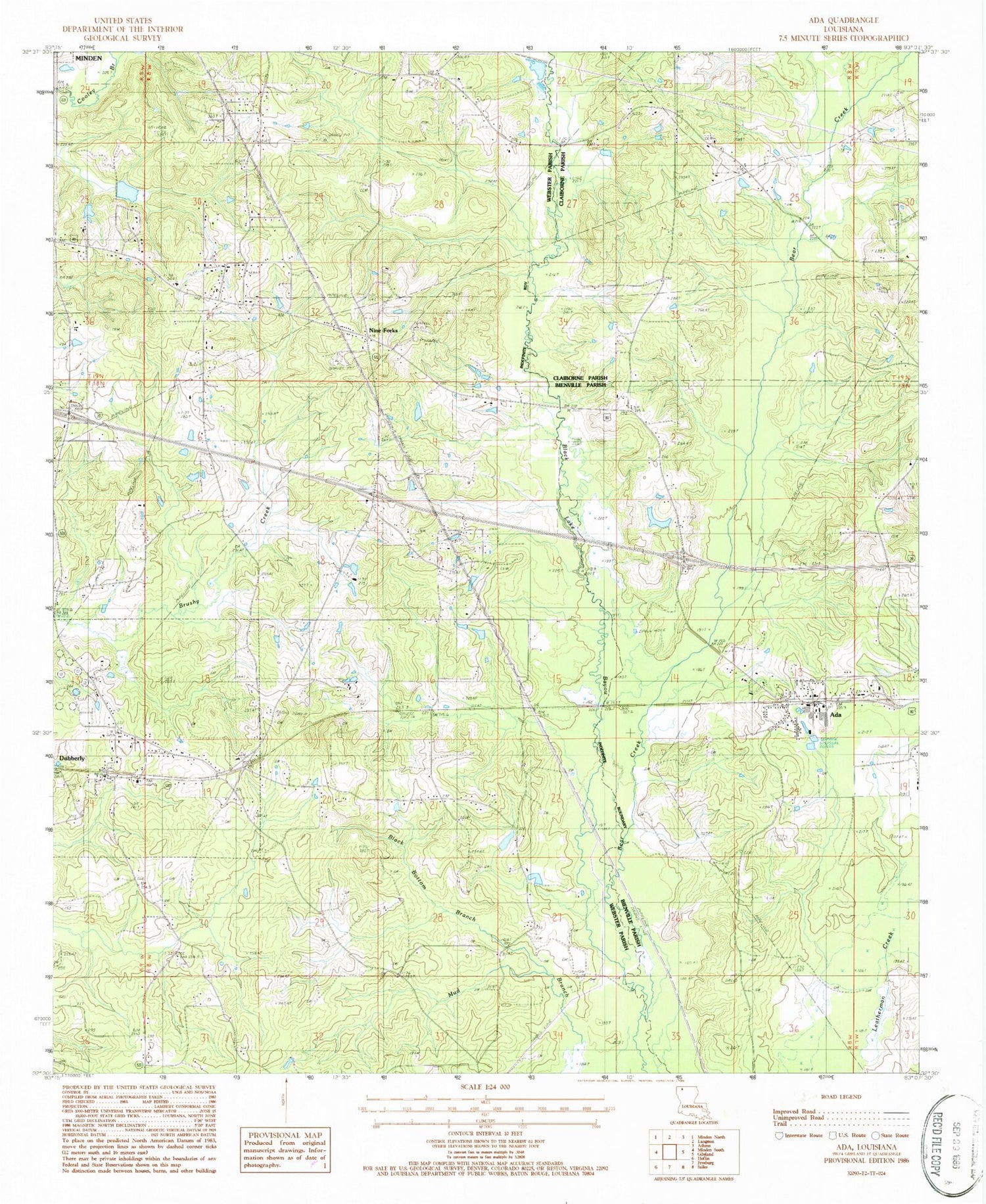 Classic USGS Ada Louisiana 7.5'x7.5' Topo Map Image