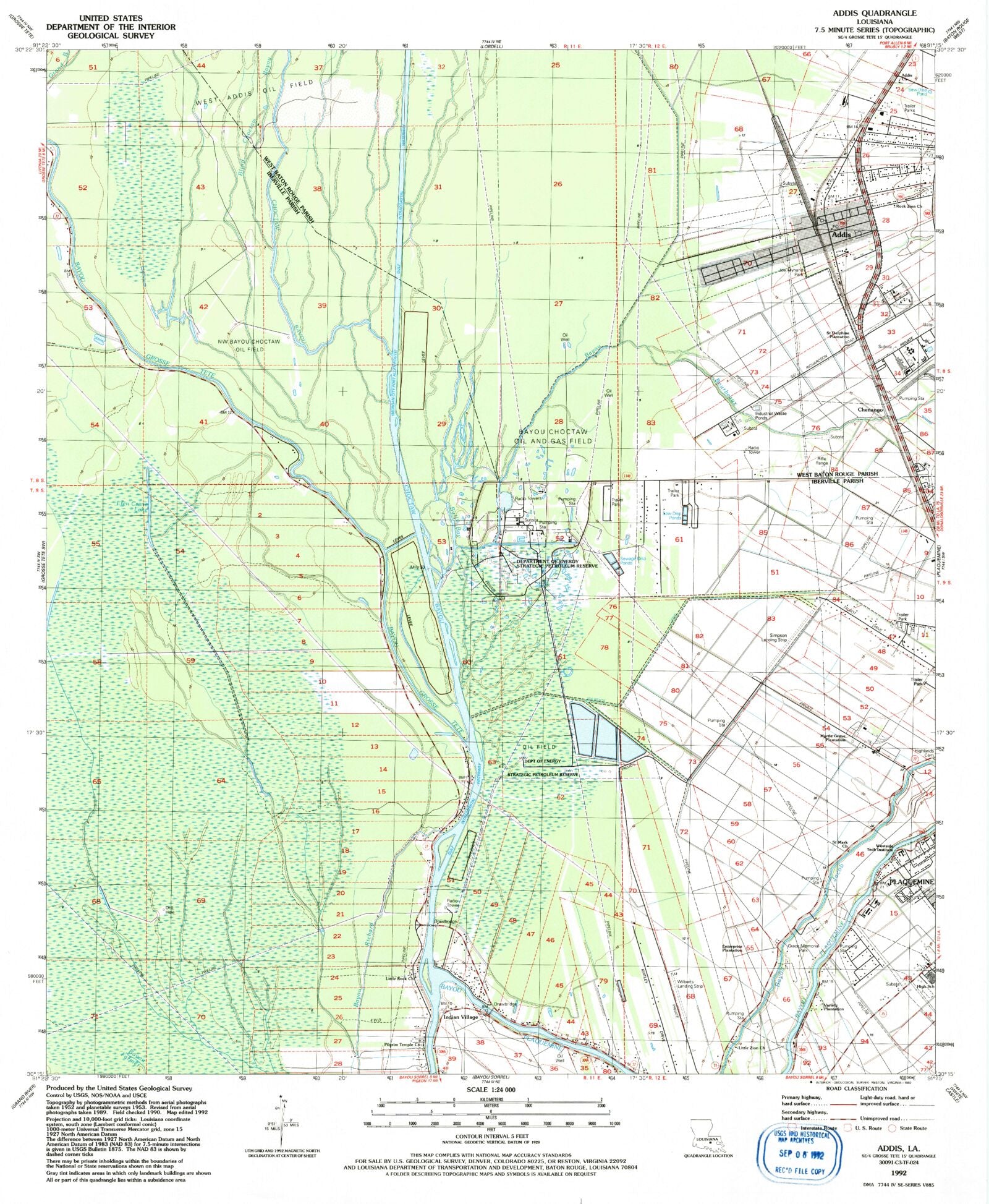 Classic USGS Addis Louisiana 7.5'x7.5' Topo Map – MyTopo Map Store