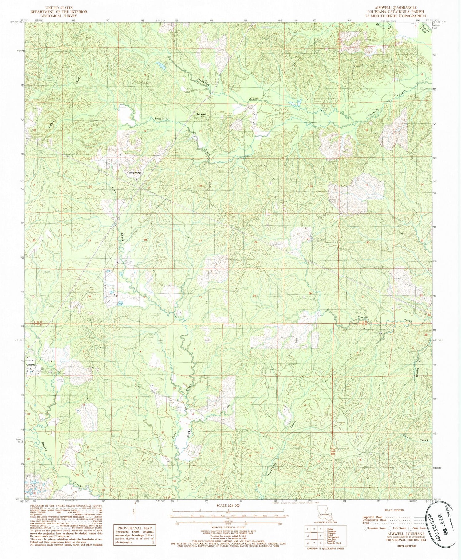 Classic USGS Aimwell Louisiana 7.5'x7.5' Topo Map Image