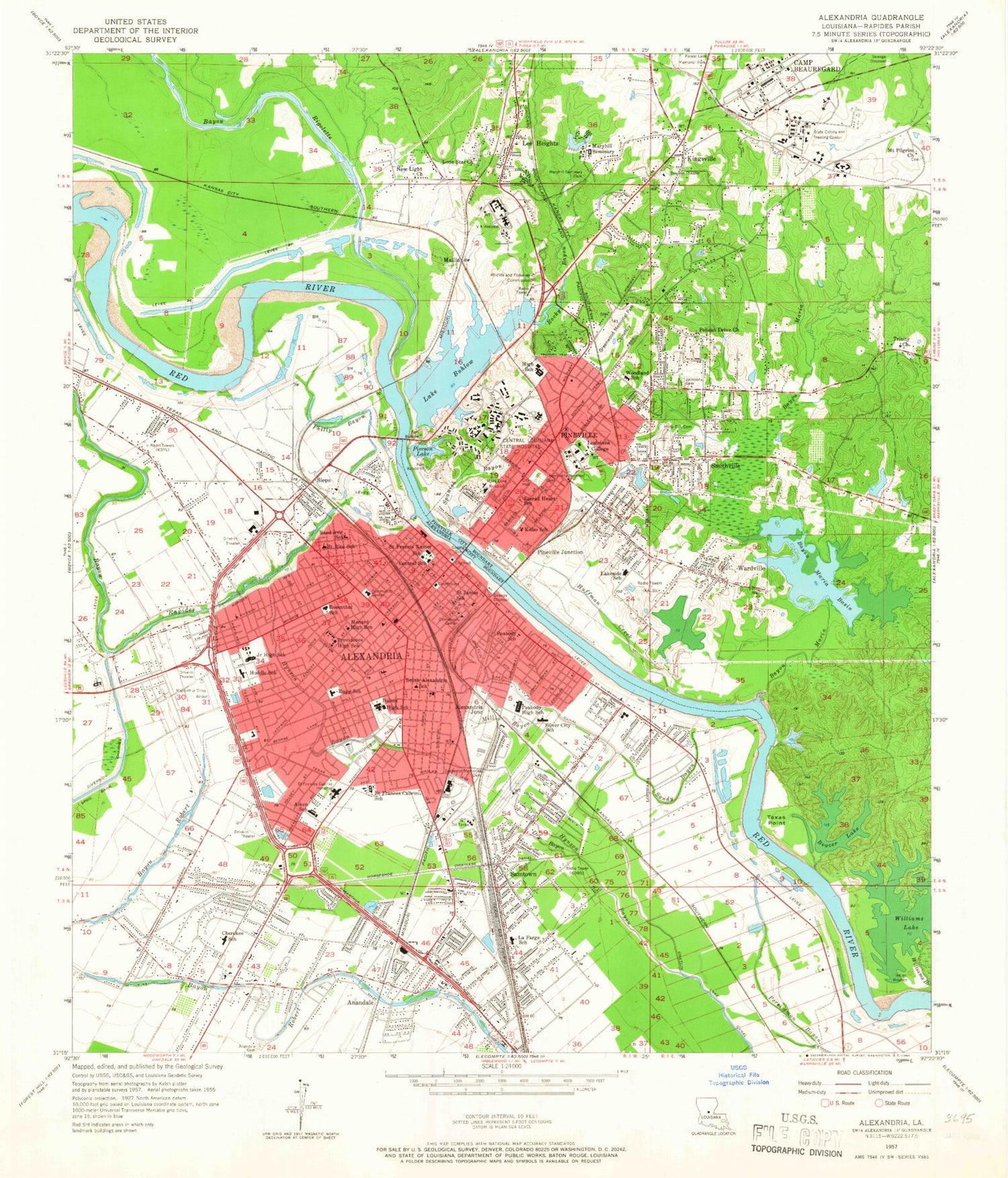 Classic USGS Alexandria Louisiana 7.5'x7.5' Topo Map Image