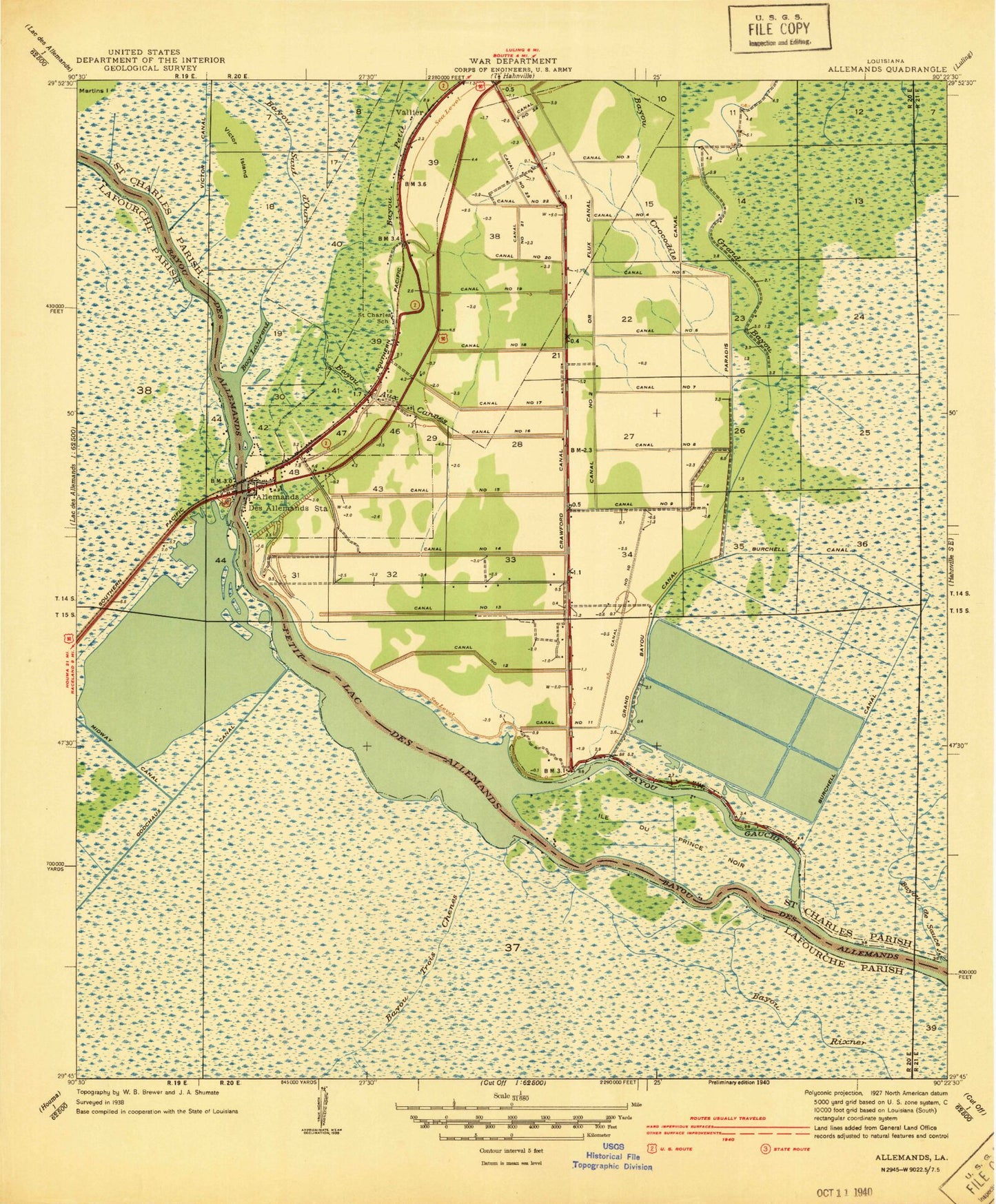 Classic USGS Des Allemands Louisiana 7.5'x7.5' Topo Map Image