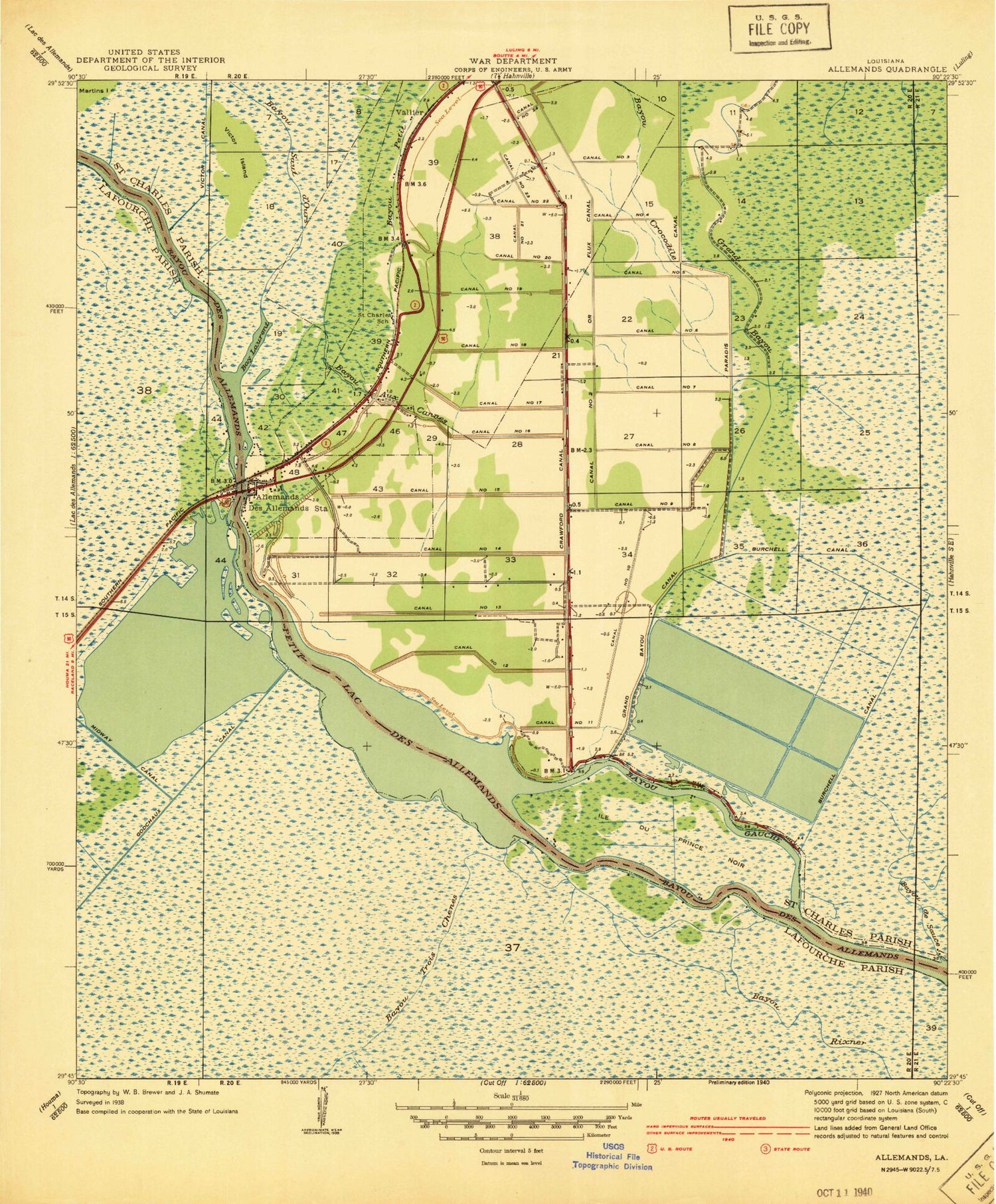 Classic USGS Des Allemands Louisiana 7.5'x7.5' Topo Map Image