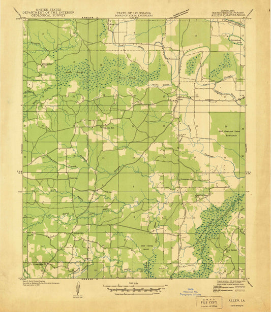 Classic USGS Allen Louisiana 7.5'x7.5' Topo Map Image