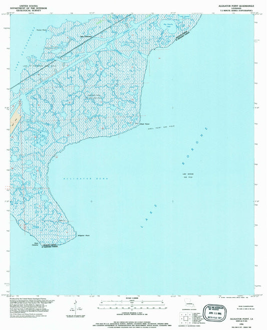 Classic USGS Alligator Point Louisiana 7.5'x7.5' Topo Map Image