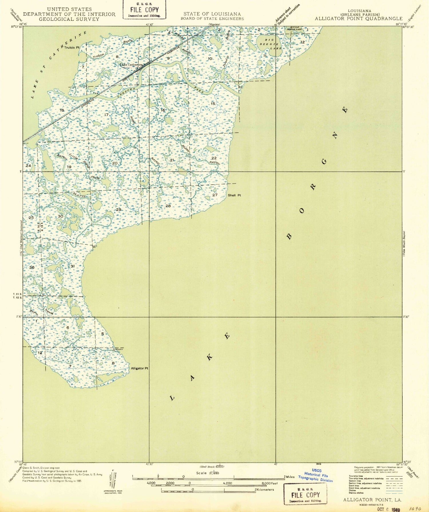 Classic USGS Alligator Point Louisiana 7.5'x7.5' Topo Map Image