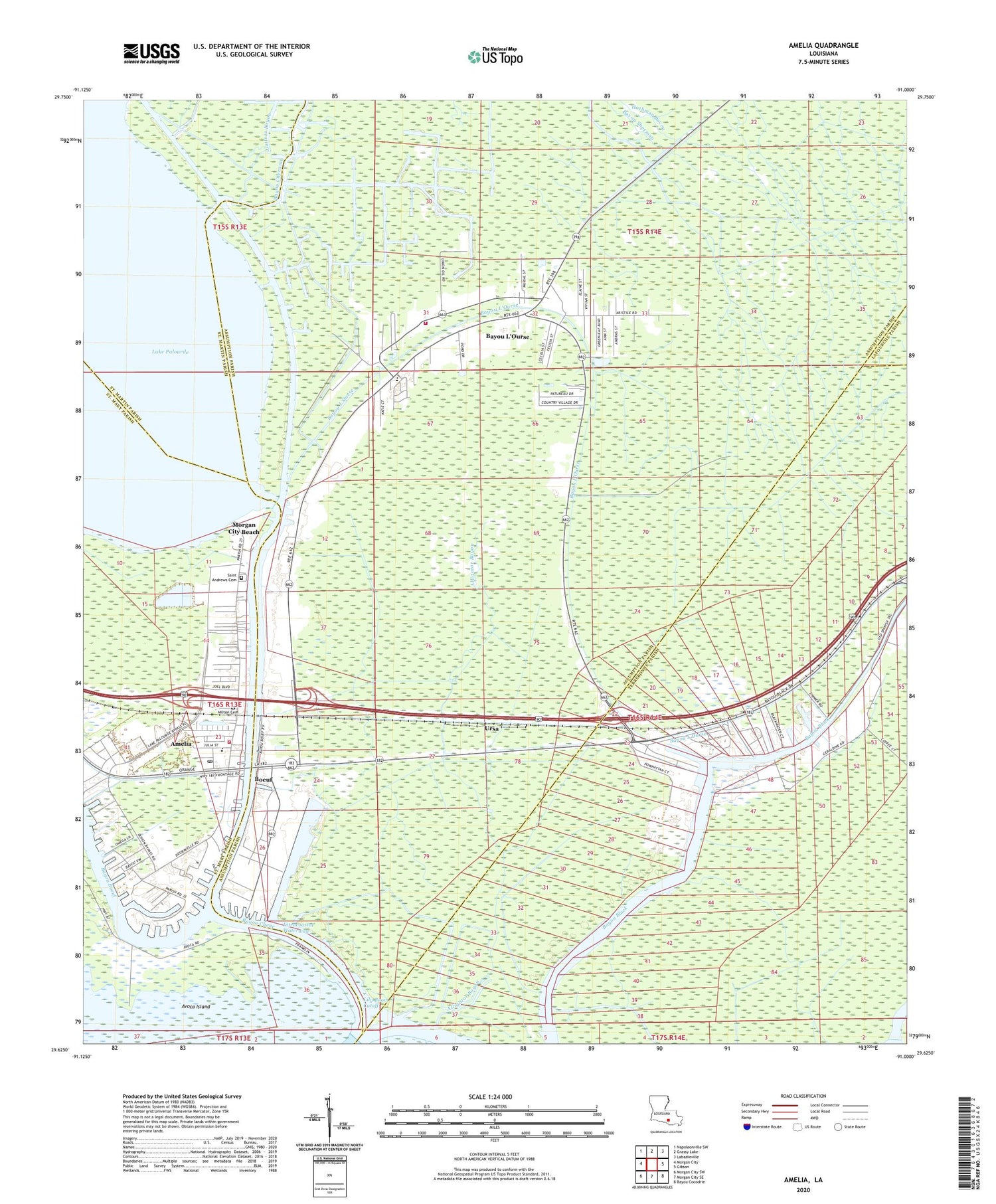 Amelia Louisiana US Topo Map Image