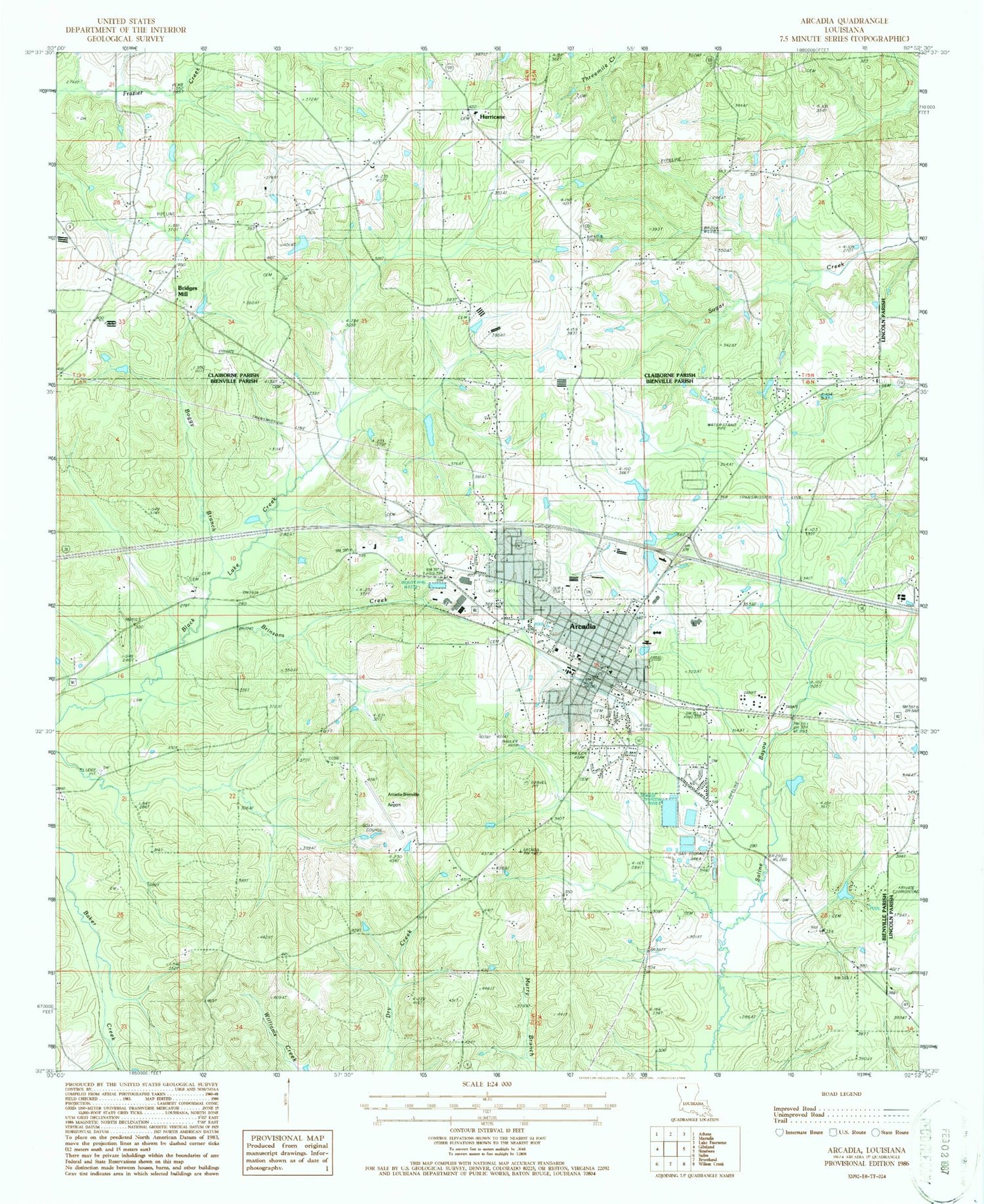Classic USGS Arcadia Louisiana 7.5'x7.5' Topo Map Image