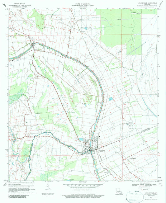 Classic USGS Arnaudville Louisiana 7.5'x7.5' Topo Map Image