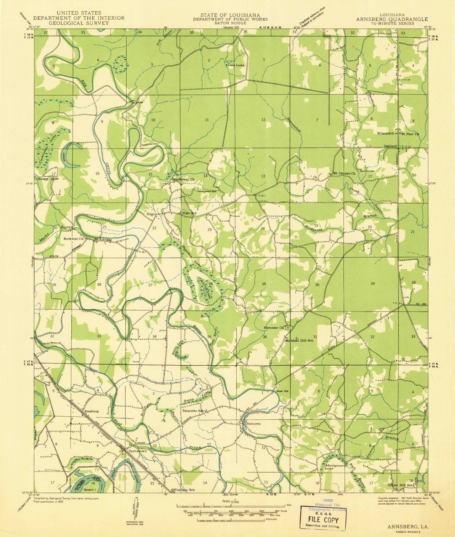 Classic USGS Sligo Louisiana 7.5'x7.5' Topo Map Image