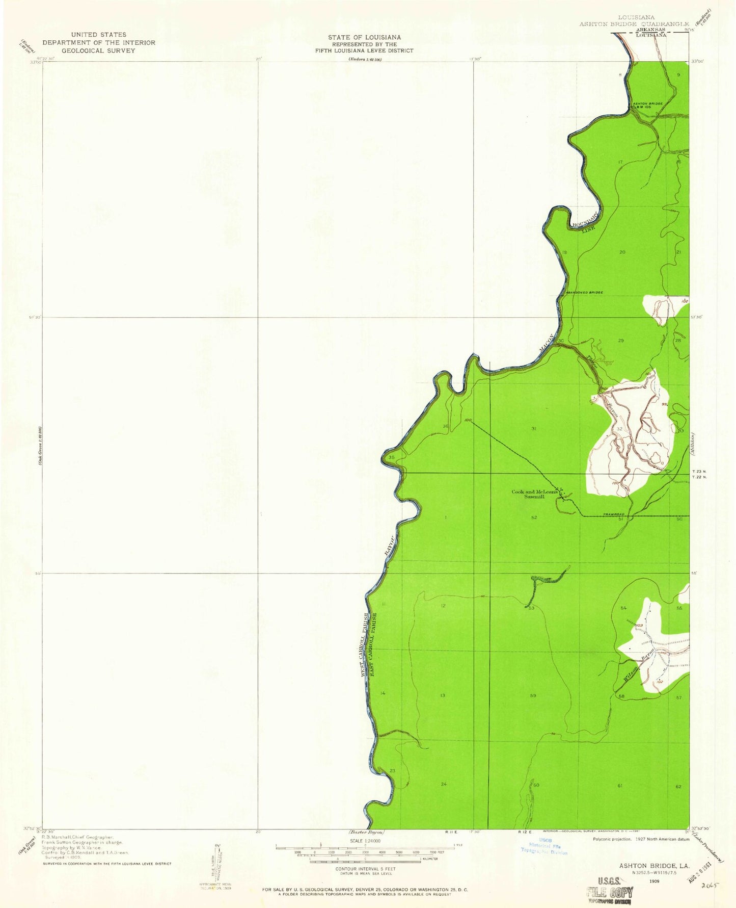 Classic USGS Kilbourne Louisiana 7.5'x7.5' Topo Map Image
