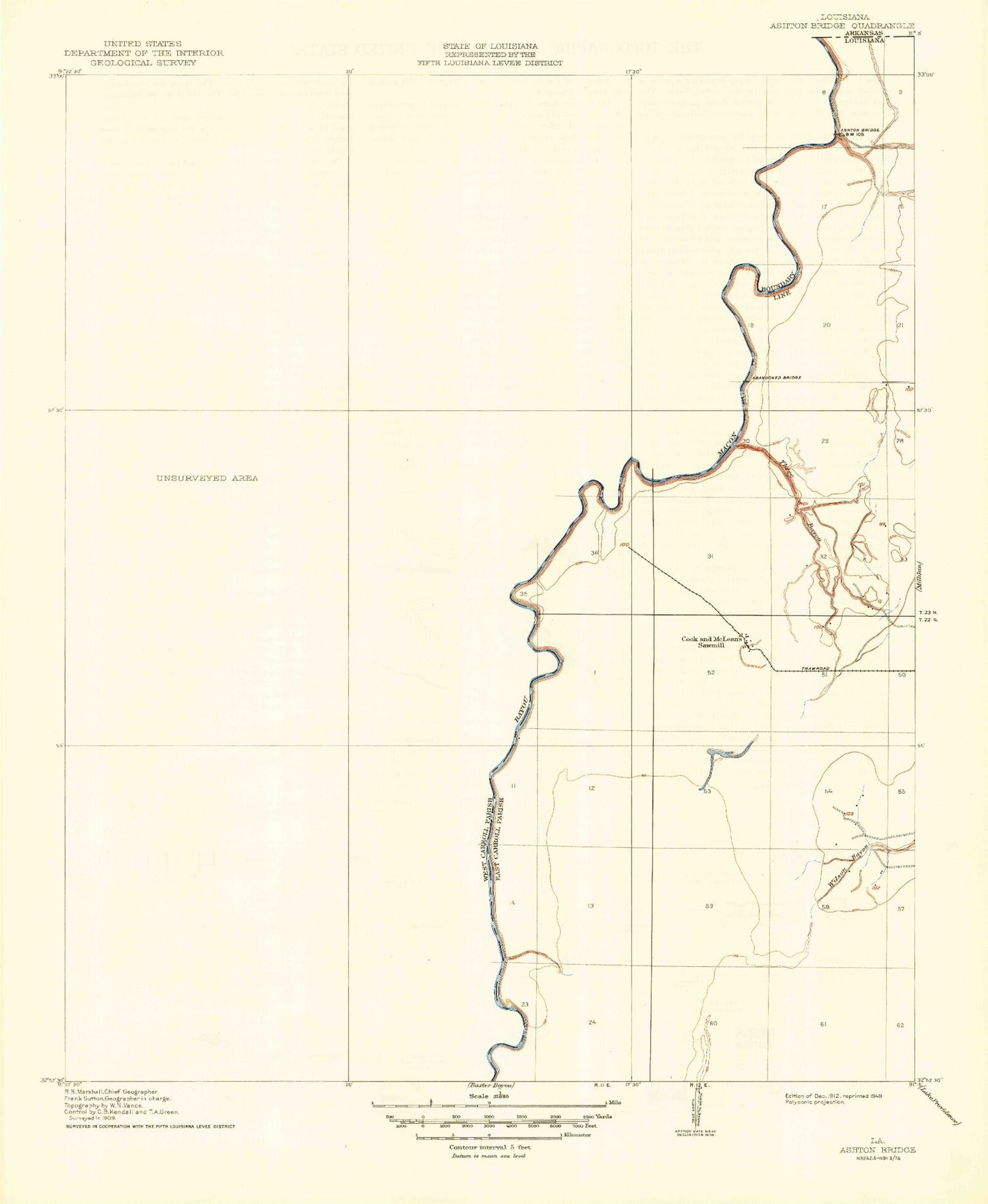 Classic USGS Kilbourne Louisiana 7.5'x7.5' Topo Map Image