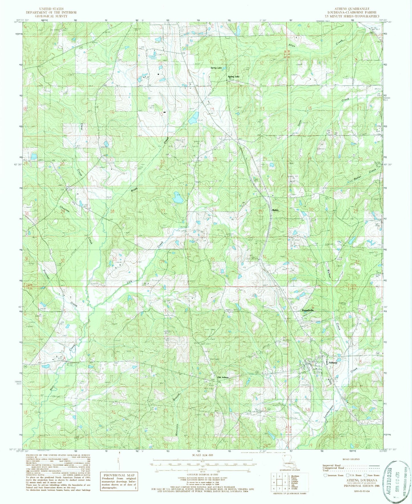 Classic USGS Athens Louisiana 7.5'x7.5' Topo Map Image