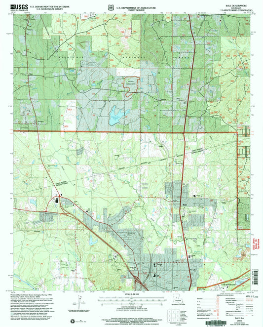 Classic USGS Ball Louisiana 7.5'x7.5' Topo Map Image