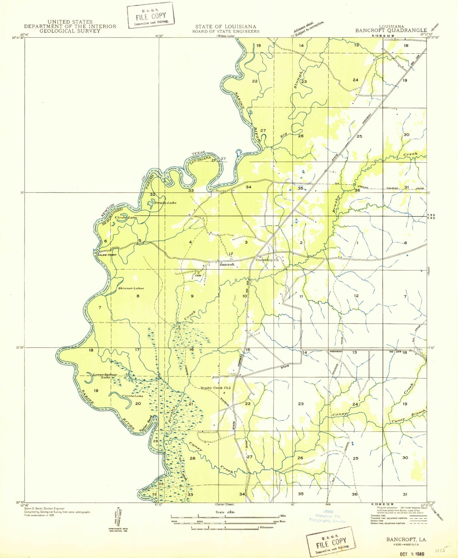 Classic USGS Bancroft Louisiana 7.5'x7.5' Topo Map Image