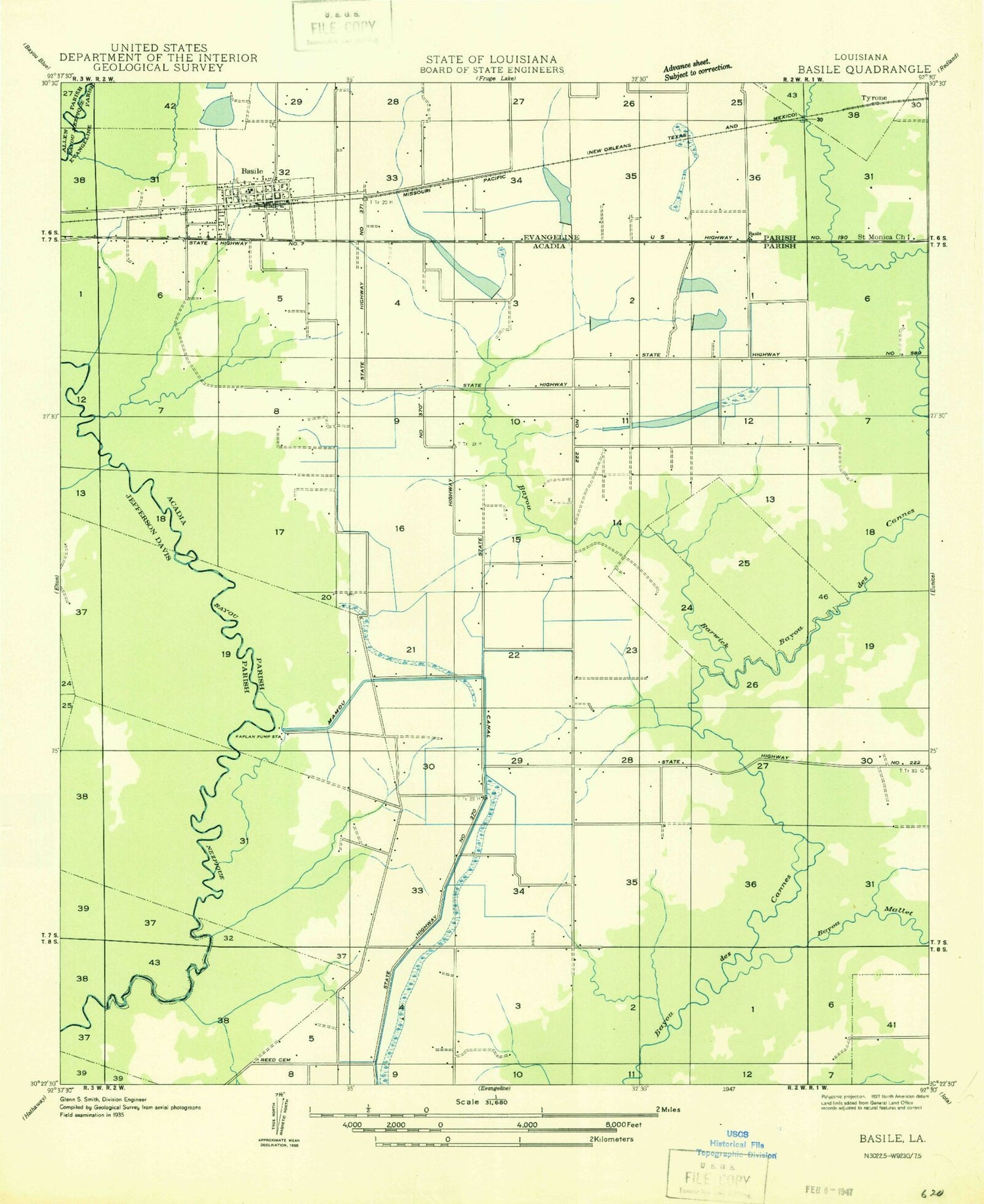 Classic USGS Basile Louisiana 7.5'x7.5' Topo Map Image