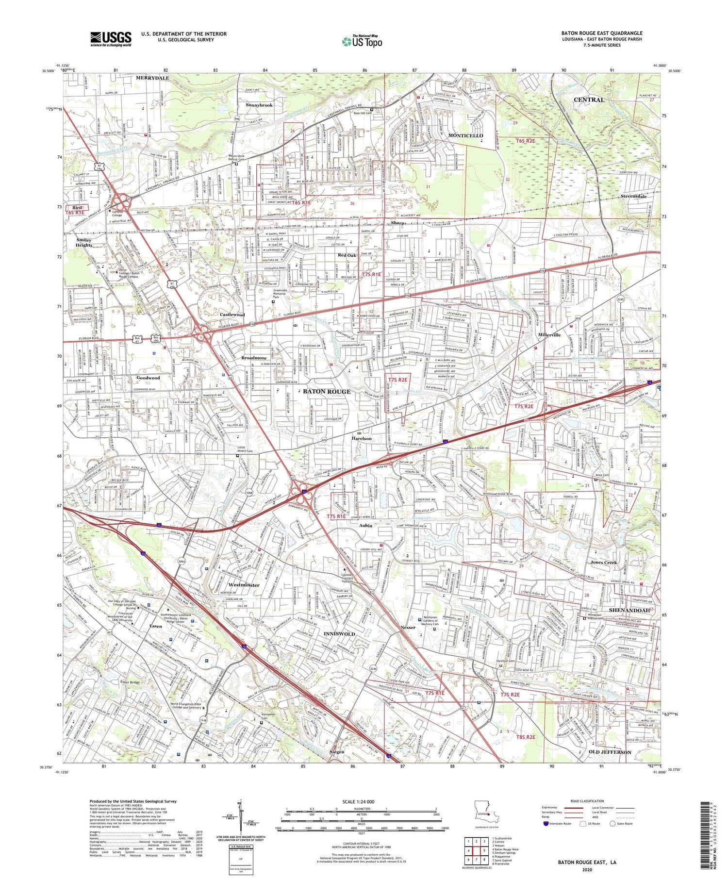 Baton Rouge East Louisiana US Topo Map Image