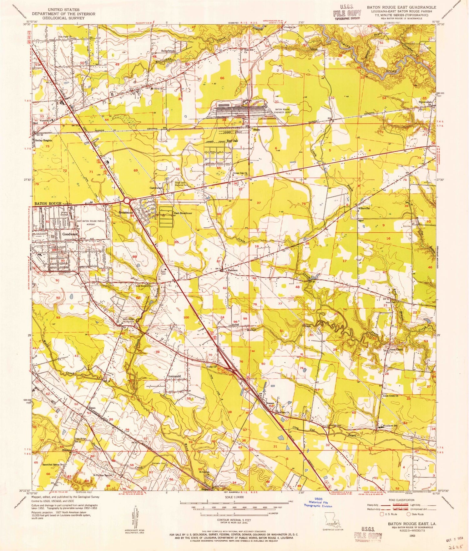 Classic USGS Baton Rouge East Louisiana 7.5'x7.5' Topo Map Image