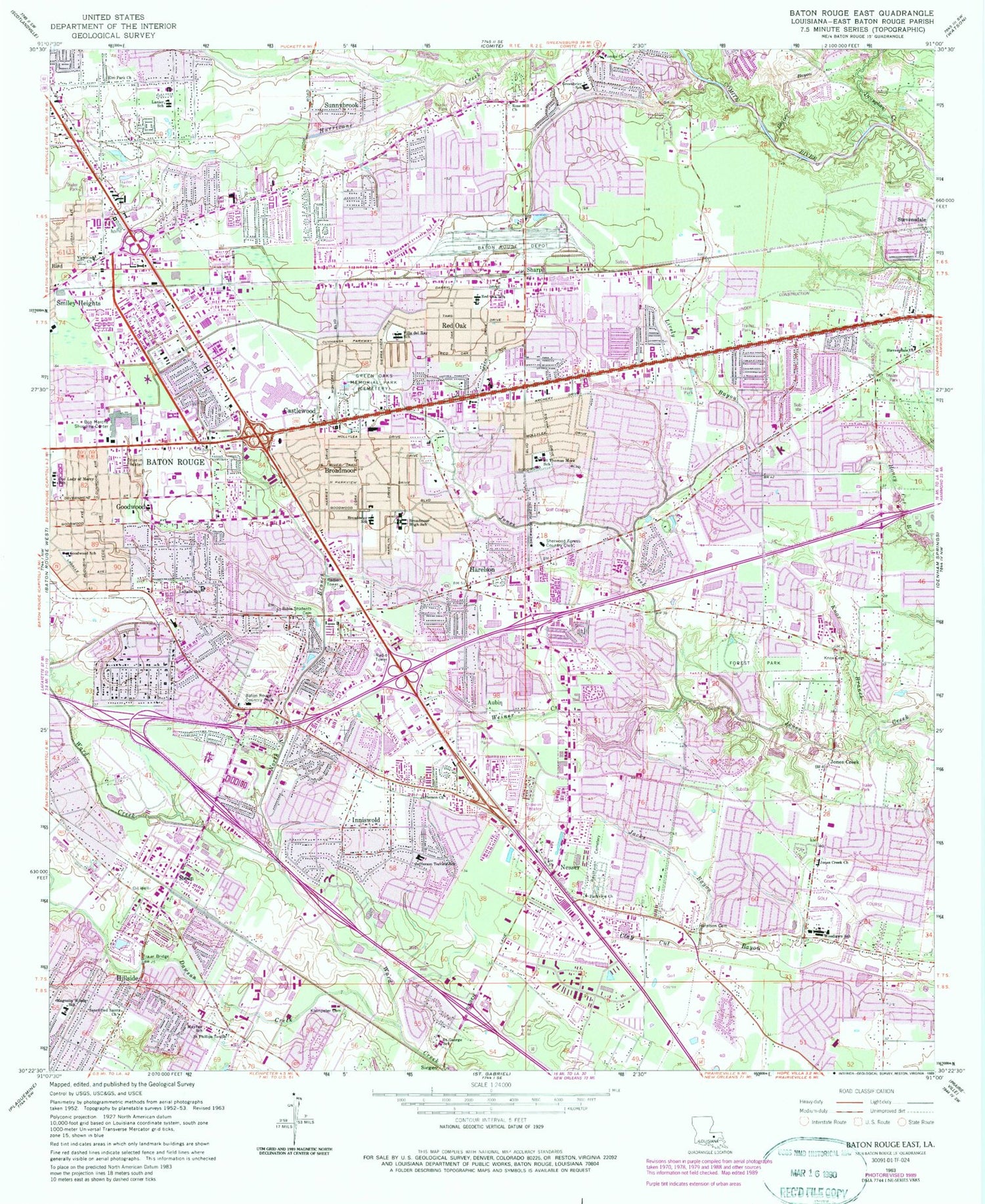Classic USGS Baton Rouge East Louisiana 7.5'x7.5' Topo Map Image