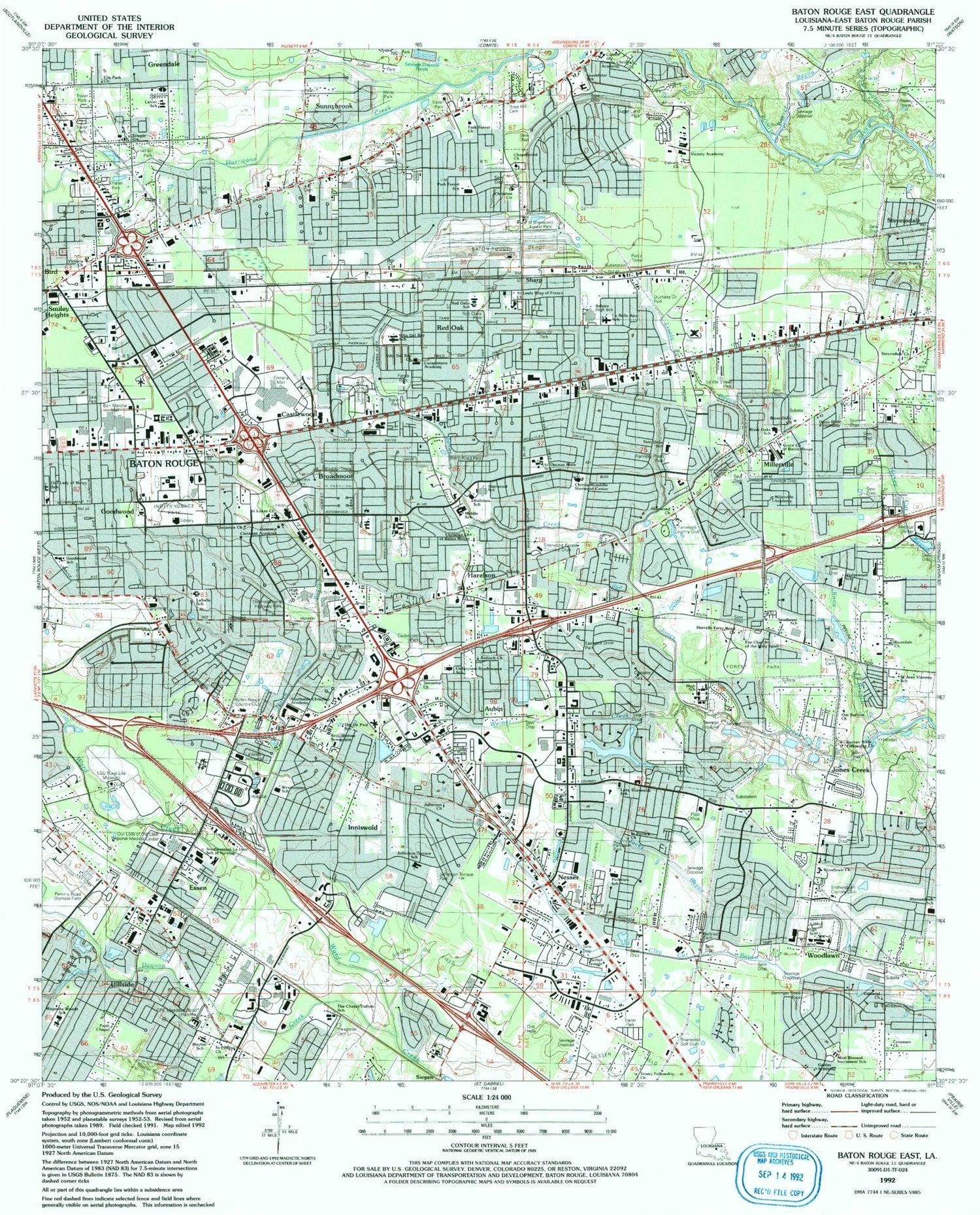 Classic USGS Baton Rouge East Louisiana 7.5'x7.5' Topo Map Image
