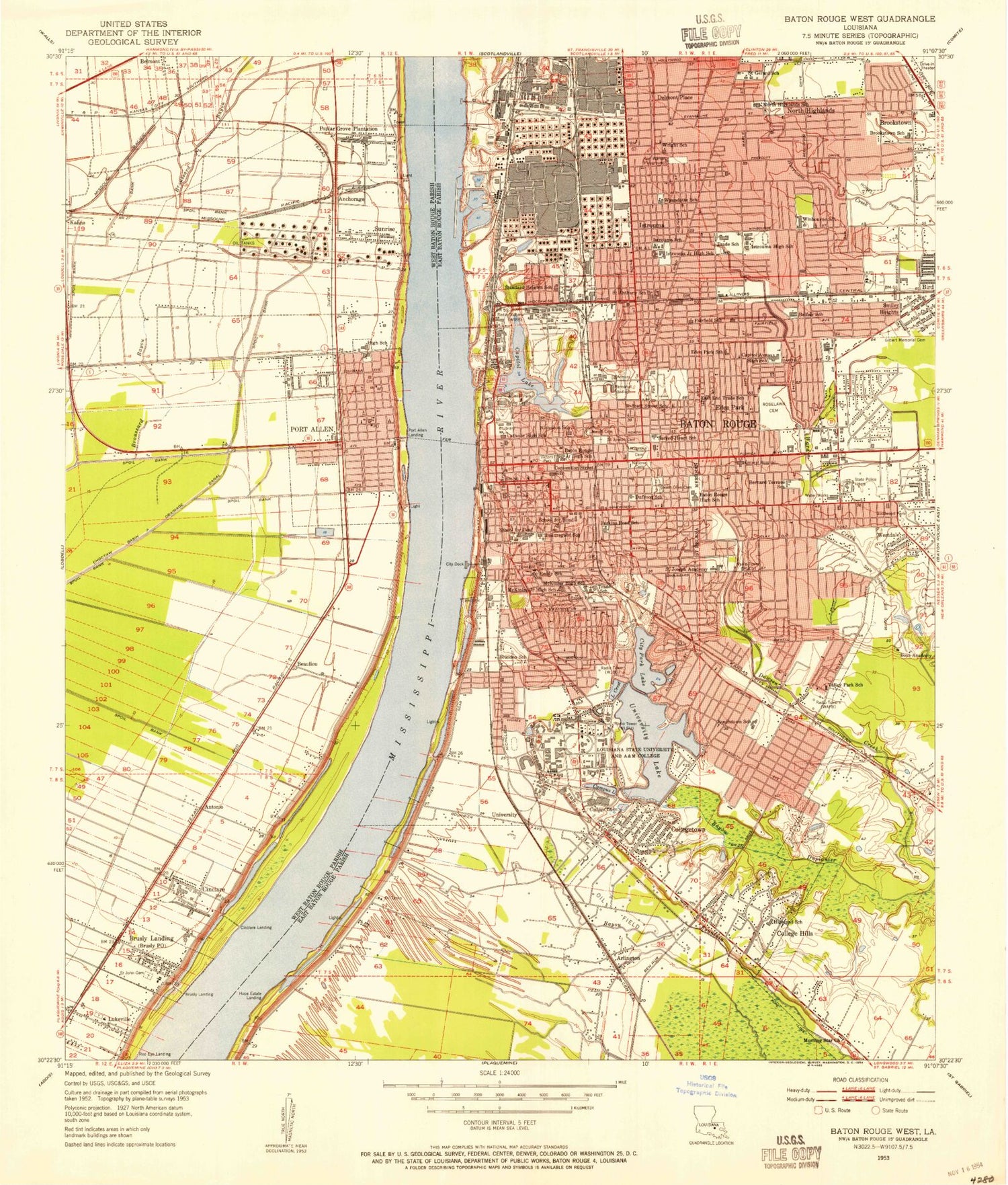 Classic USGS Baton Rouge West Louisiana 7.5'x7.5' Topo Map Image