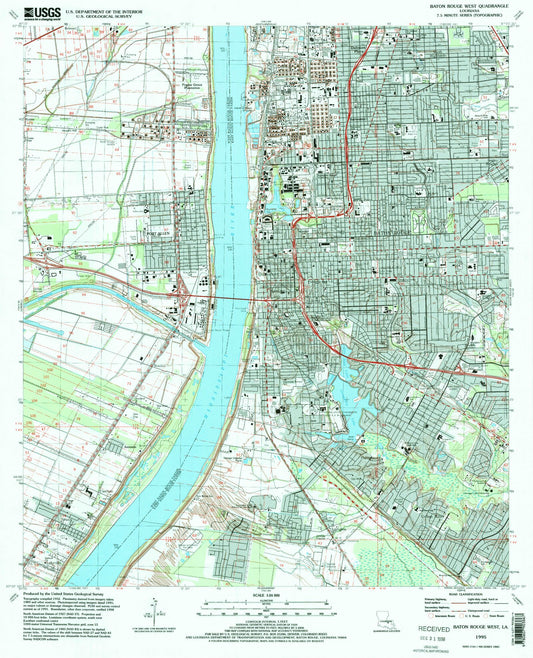 Classic USGS Baton Rouge West Louisiana 7.5'x7.5' Topo Map Image
