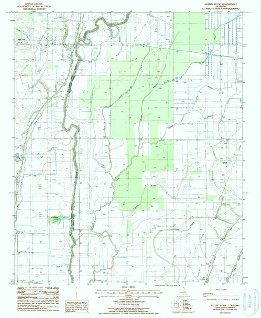 Classic USGS Baxter Bayou Louisiana 7.5'x7.5' Topo Map Image