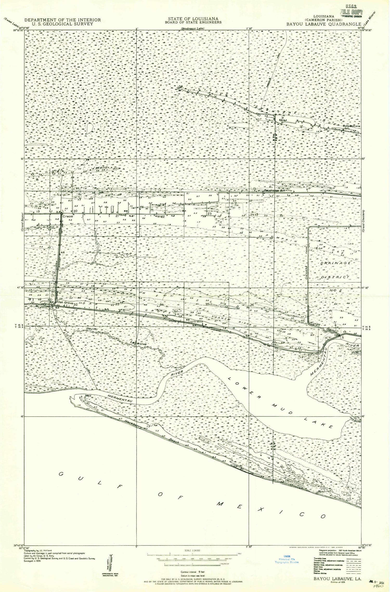 Classic USGS Creole Louisiana 7.5'x7.5' Topo Map Image