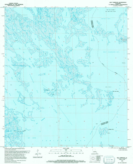 Classic USGS Bay Tambour Louisiana 7.5'x7.5' Topo Map Image