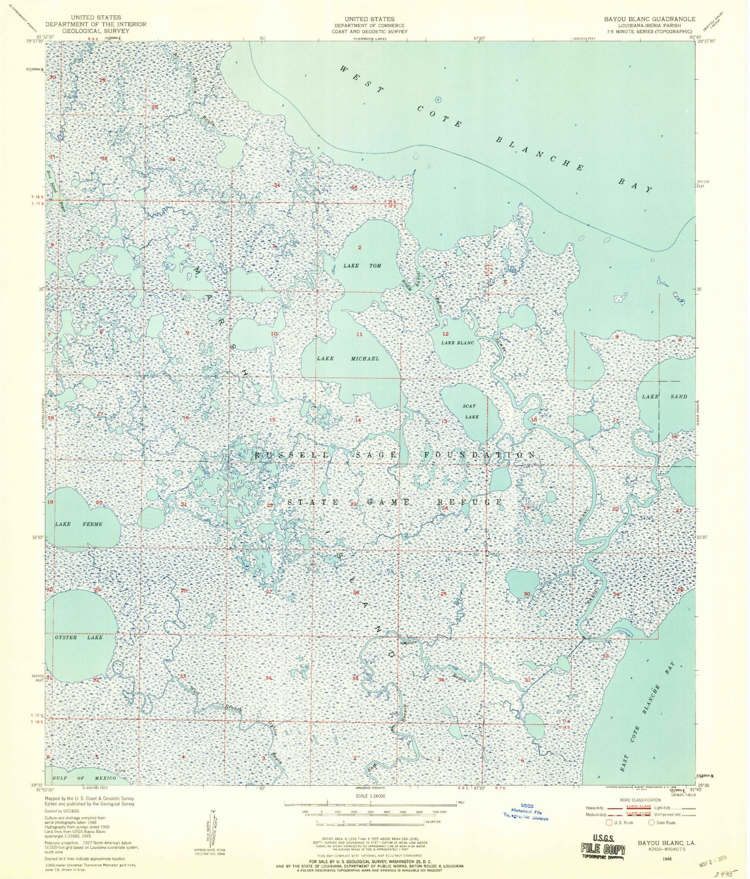 Classic USGS Bayou Blanc Louisiana 7.5'x7.5' Topo Map Image