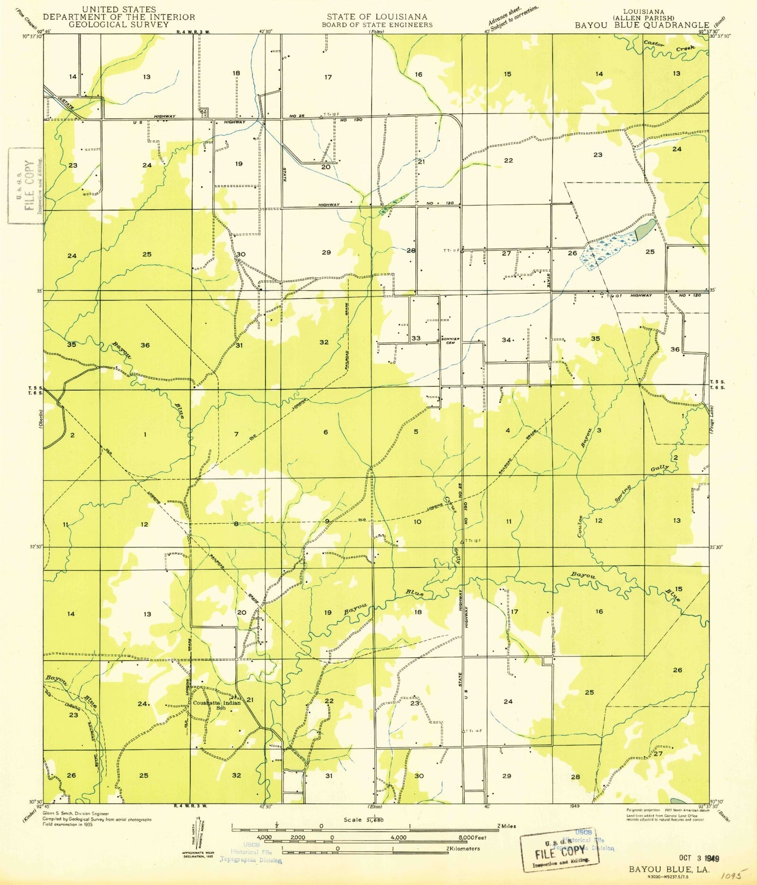 Classic USGS Soileau Louisiana 7.5'x7.5' Topo Map Image