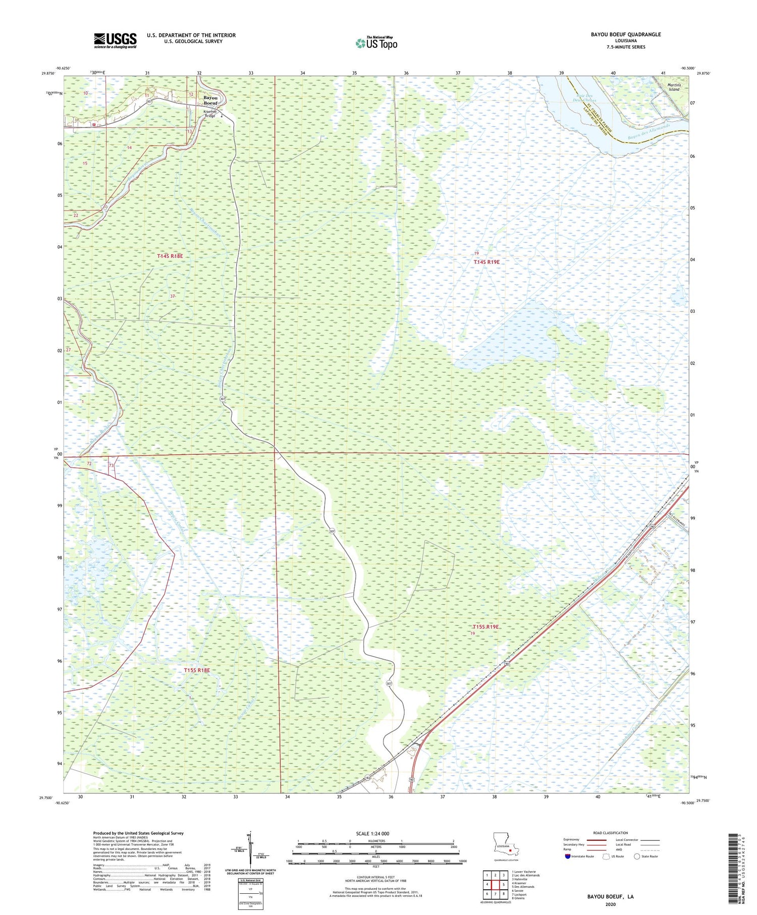 Bayou Boeuf Louisiana US Topo Map Image