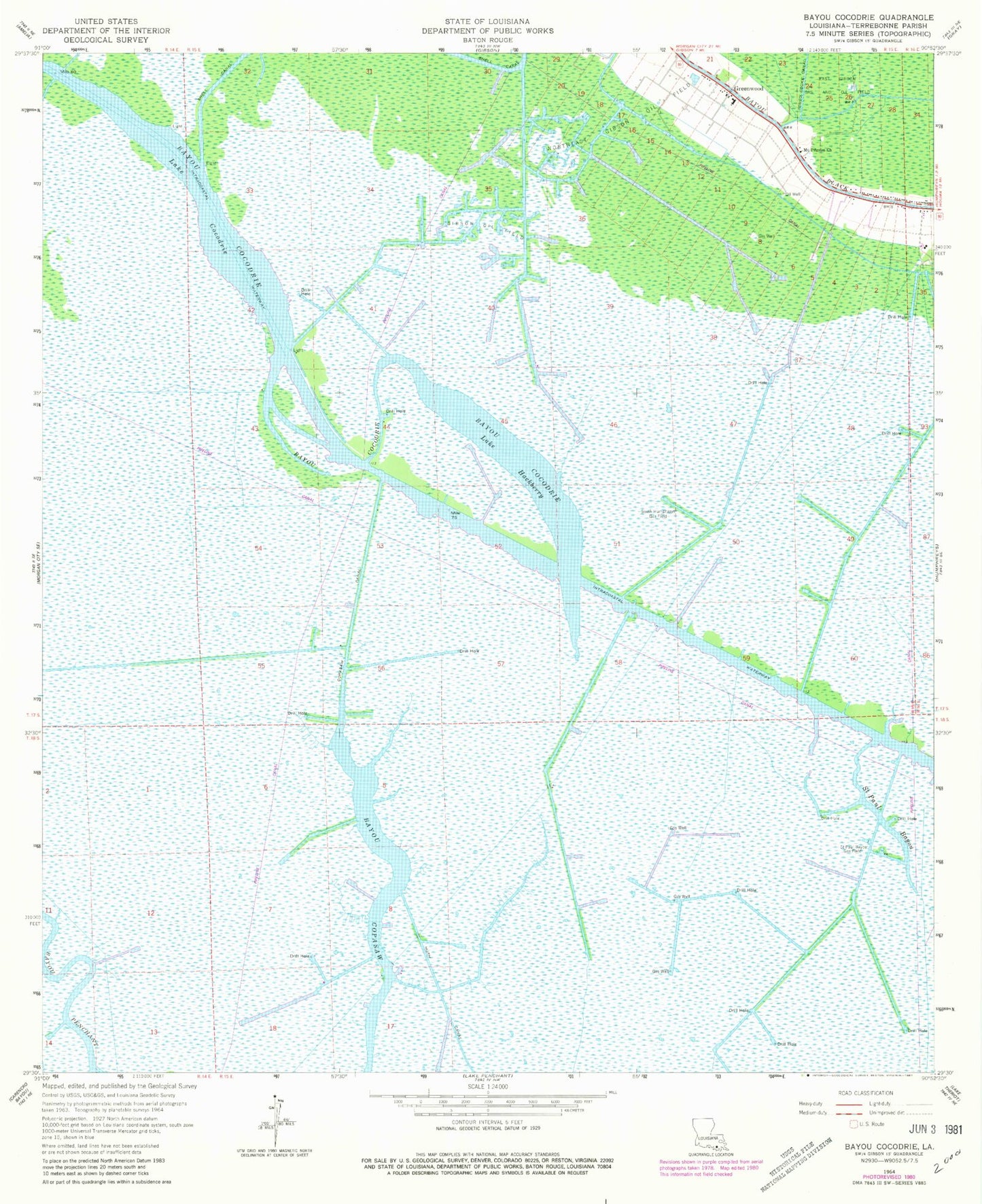Classic USGS Bayou Cocodrie Louisiana 7.5'x7.5' Topo Map Image