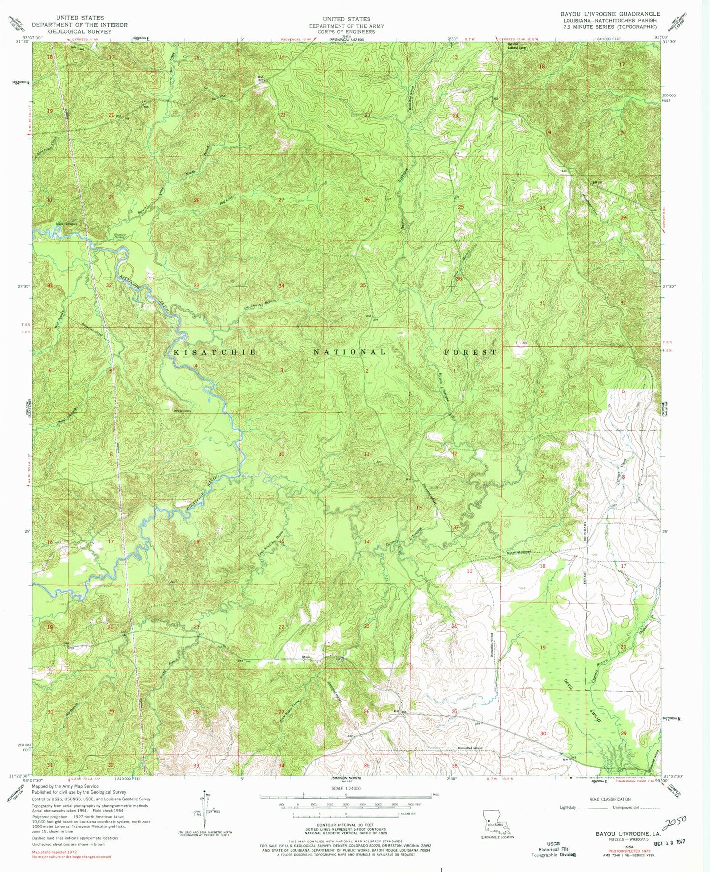 Classic USGS Bayou Livrogne Louisiana 7.5'x7.5' Topo Map Image