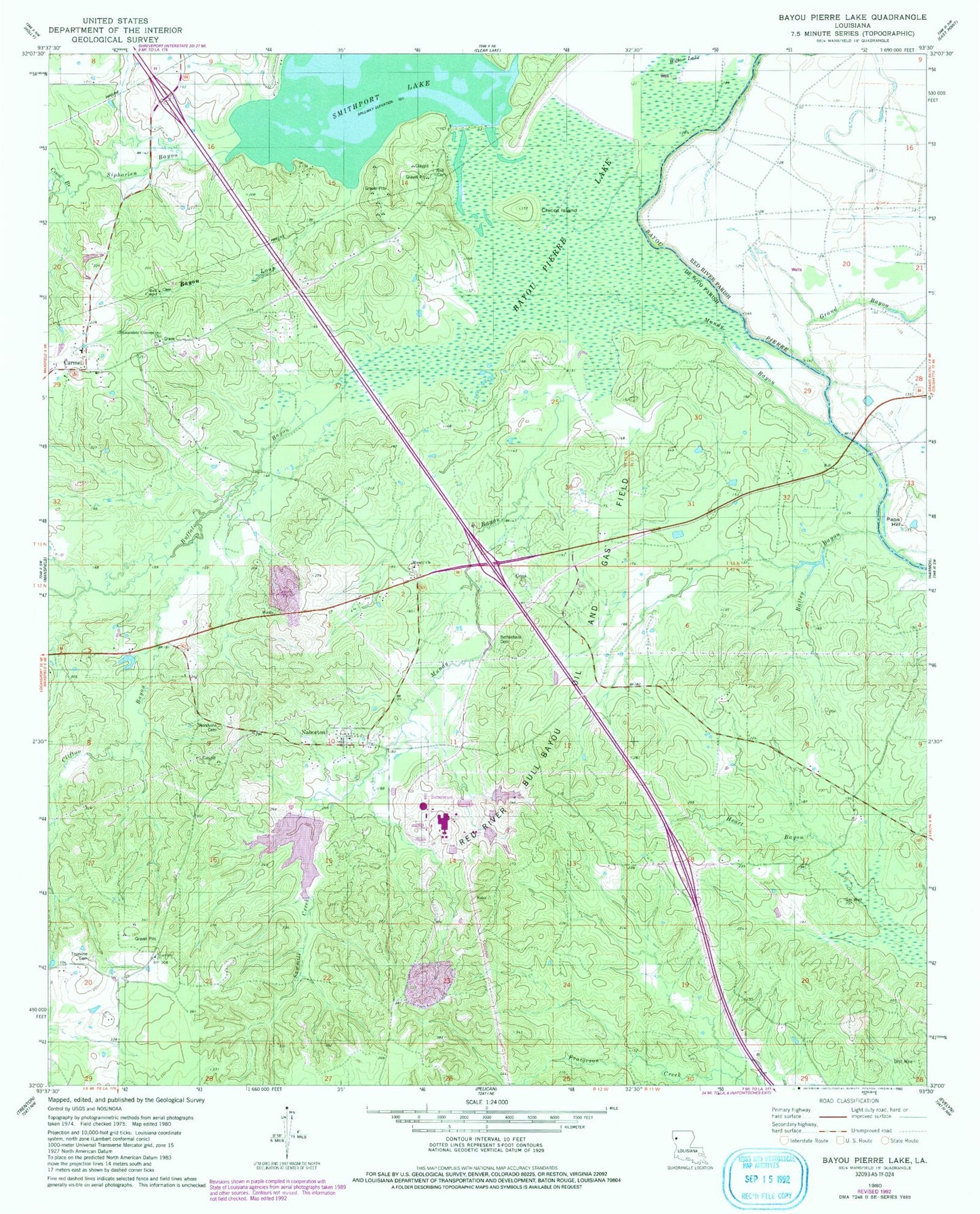 Classic USGS Bayou Pierre Lake Louisiana 7.5'x7.5' Topo Map Image