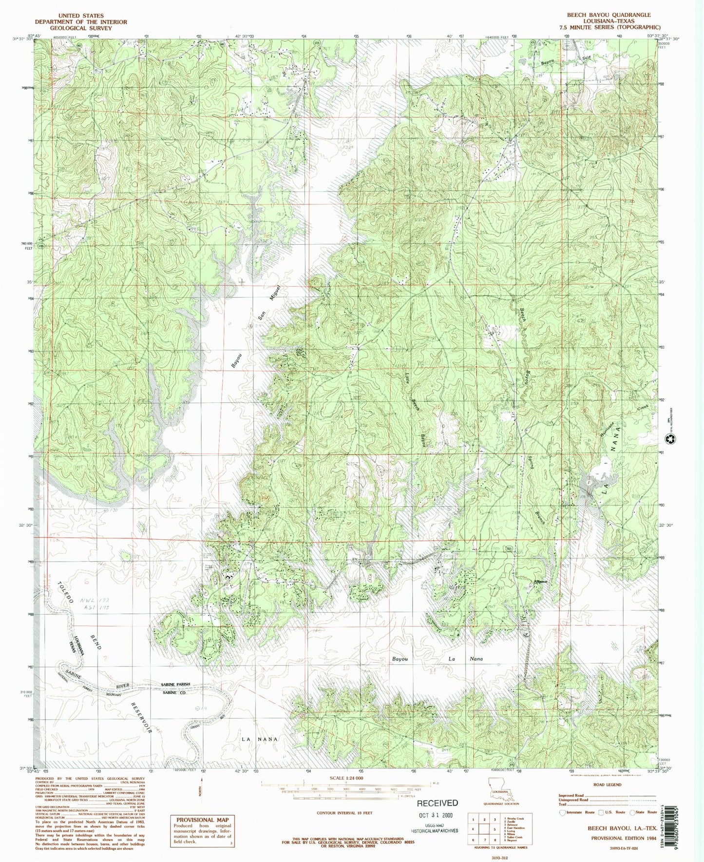 Classic USGS Beech Bayou Louisiana 7.5'x7.5' Topo Map Image