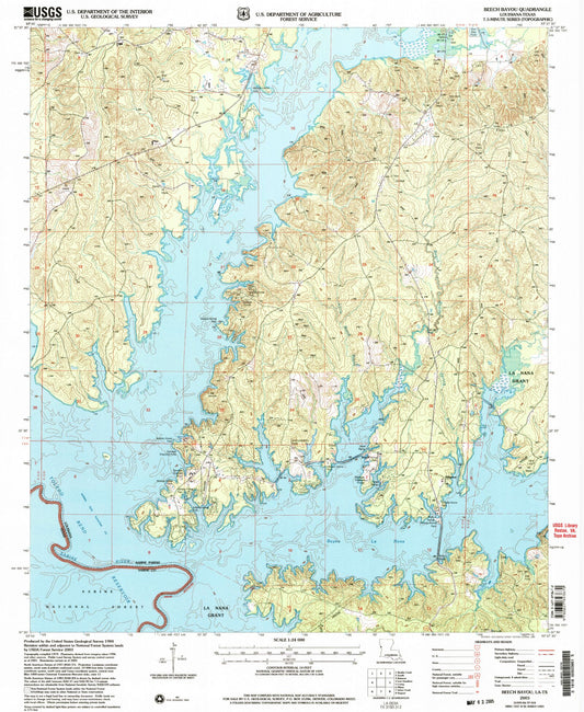 Classic USGS Beech Bayou Louisiana 7.5'x7.5' Topo Map Image