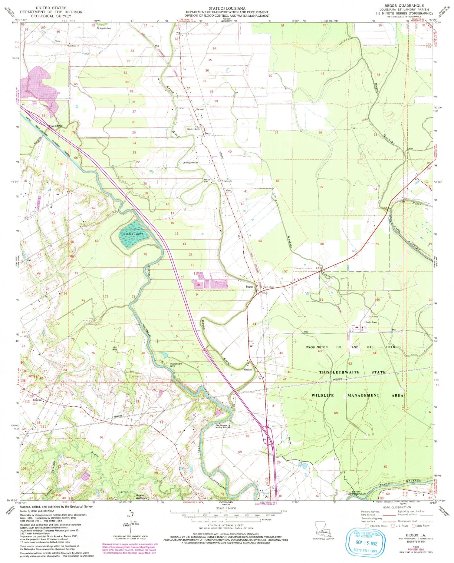Classic USGS Beggs Louisiana 7.5'x7.5' Topo Map Image