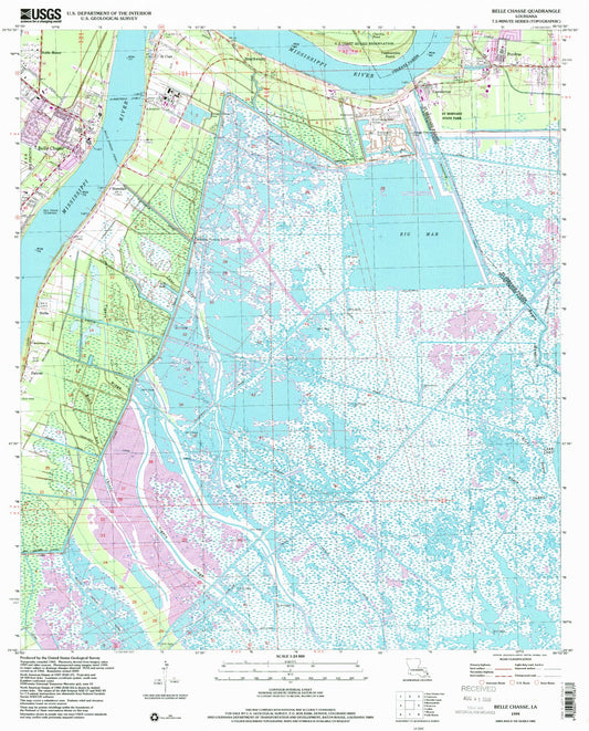 Classic USGS Belle Chasse Louisiana 7.5'x7.5' Topo Map Image